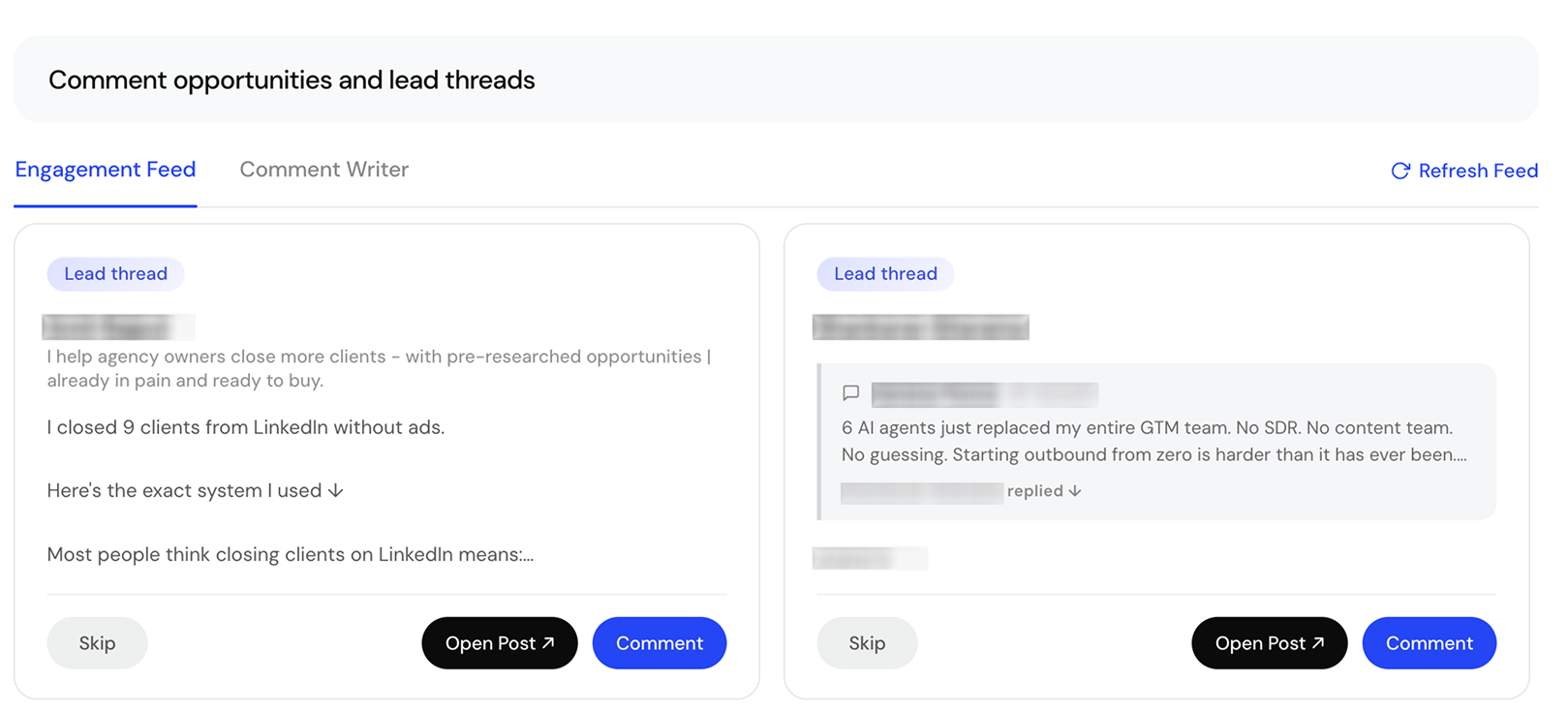 Comment opportunities and lead threads