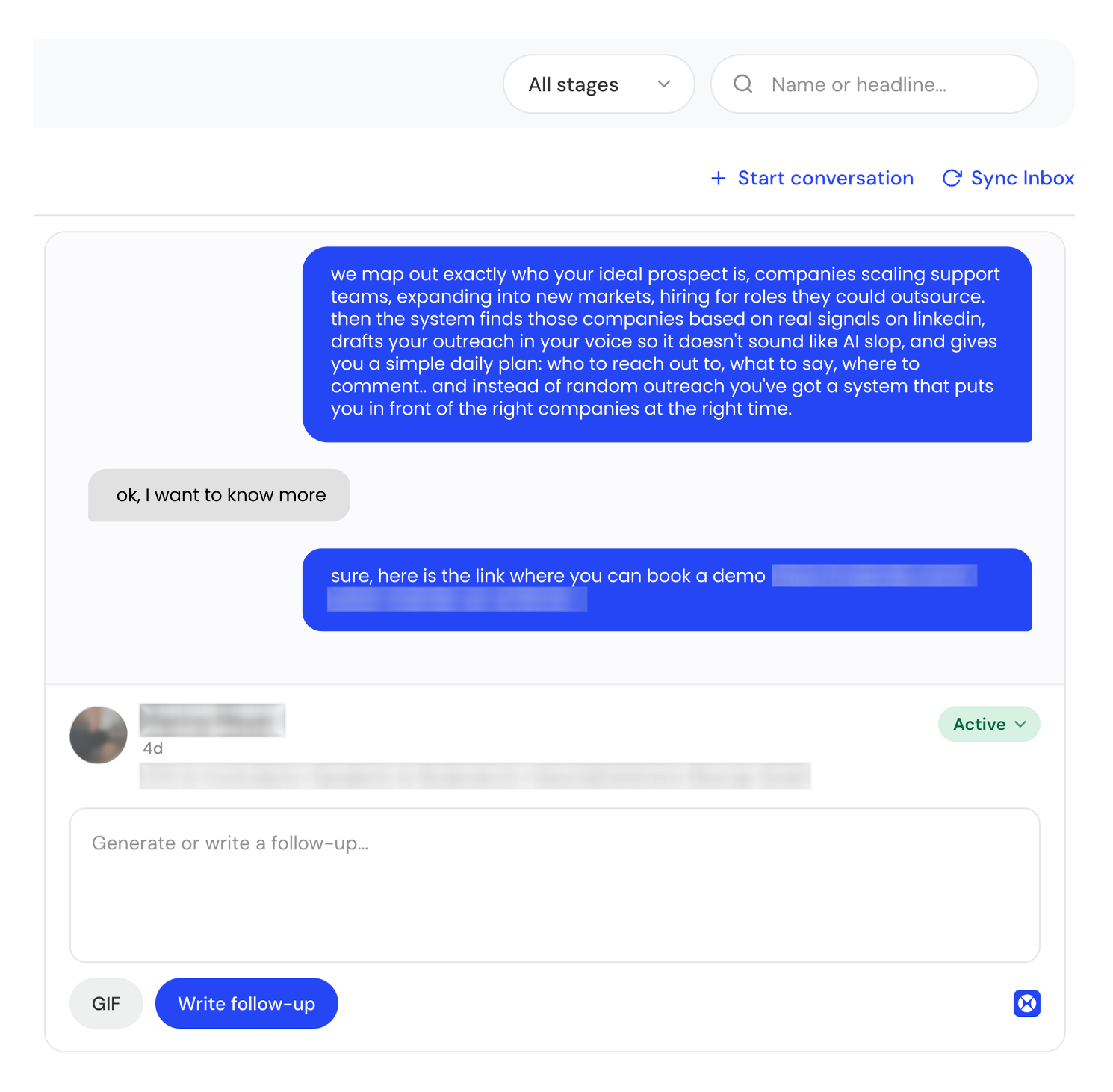 DM conversation sharing a booking link