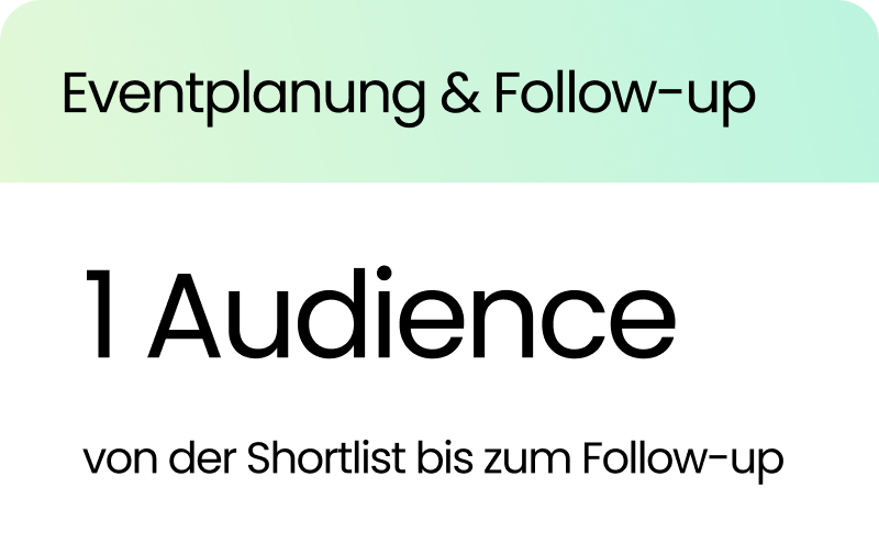 Event plan and follow up: one audience used from shortlist to follow up