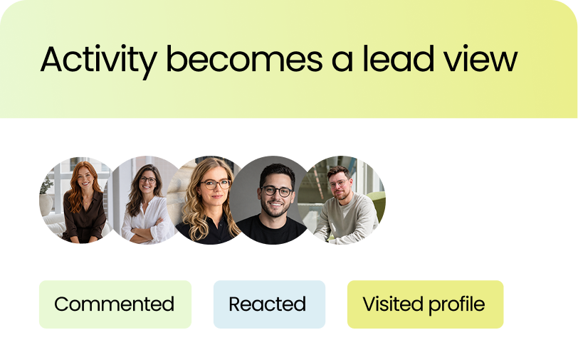 Activity becomes a lead view: named people who commented, reacted or visited your profile, gathered into one list