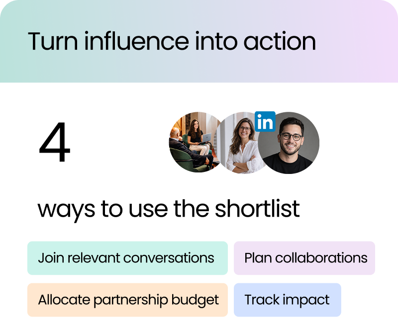 Turn influence into action: four ways to use the shortlist — join relevant conversations, plan collaborations, allocate partnership budget and track impact